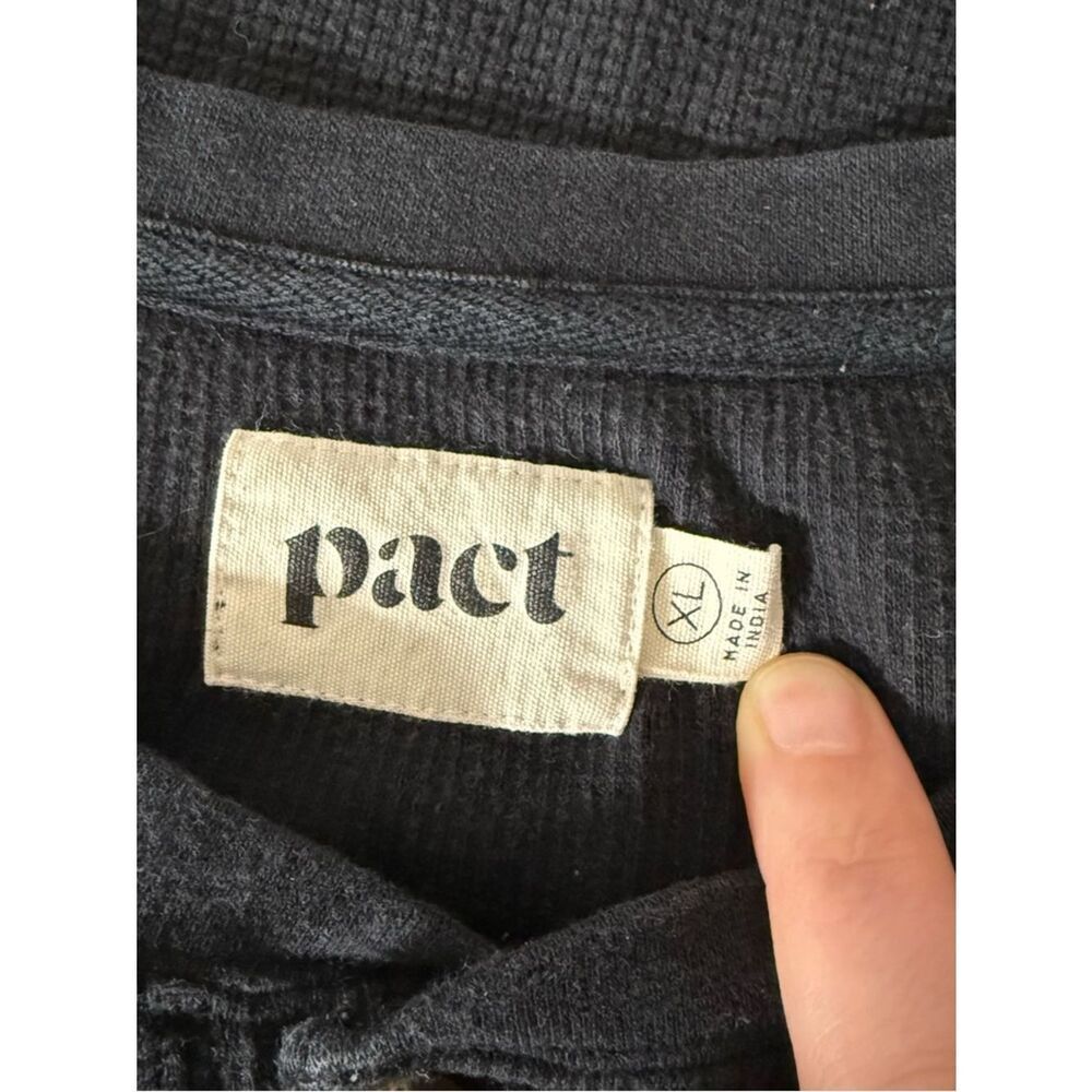 Pact Thermal Waffle Knit Henley Top Mens Sz XL Black Long Sleeve Organic Cotton - Picture 7 of 11